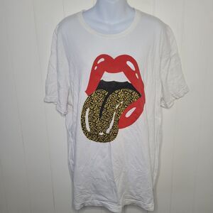 MOD on Trend Tshirt Women XL White Summer Red Lips Animal Print Rock Graphic